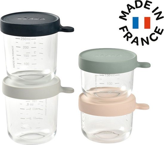 Béaba - Set van 4 glazen bewaardozen - 2x150ml + 2x 250ml