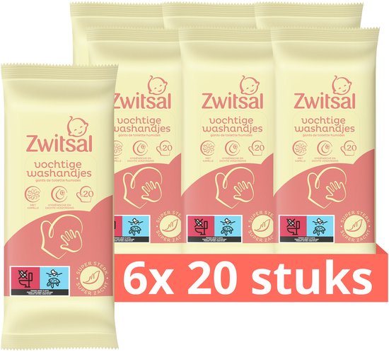 Zwitsal Goedemorgen Vochtige Washandjes - 6 x 20 stuks - Voordeelverpakking