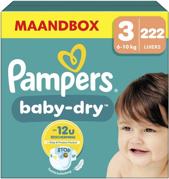 Pampers Baby-Dry Maat 3, 222 Luiers, 6kg-10kg
