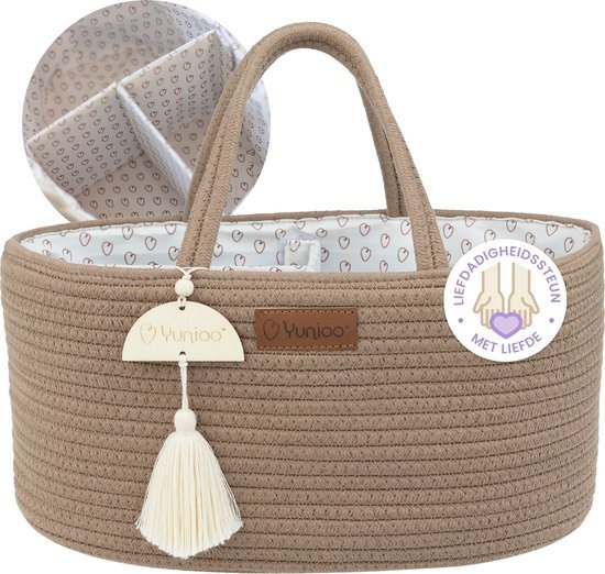 Yunioo Commodemandje en Luiertas - Luiermand voor Baby Kamer - Luier Mand Organizer - Opbergmand kinderkamer - Speelgoedmand - Bruin