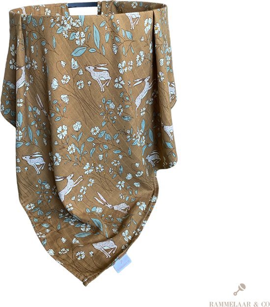 Rammelaar&Co - Hydrofiele Doek XL - 120x120 cm - 70% Bamboe & 30% Katoen - Zacht en Soepel - Konijnen Patroon - Inbakerdoek - Spuugdoek - Kraamcadeau – Inbakeren