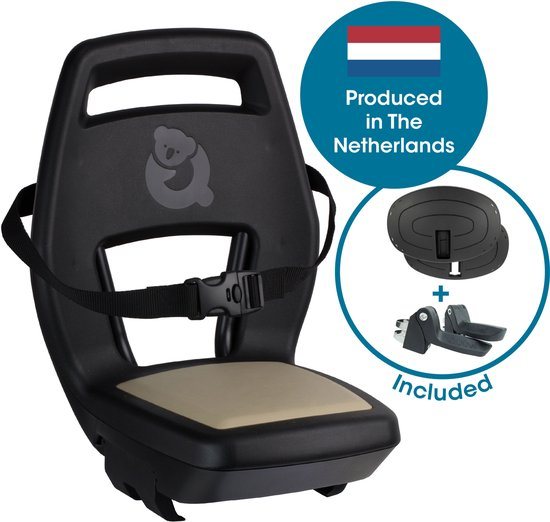 Qibbel Junior 6+ Fietsstoeltje Achter Bagagedrager bevestiging - Quick Connect - Fietszitje - Khaki - inclusief voetbeschermingsplaten en voetsteunen