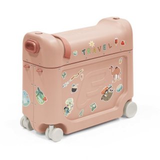 Stokke JetKids BedBox, Coral Pink - Rijdbare koffer voor kinderen van 2-7 jaar (tot 35 kg) - Kan worden omgebouwd tot bed - Inclusief matras, decoratieve stickers en verstelbare draagriem