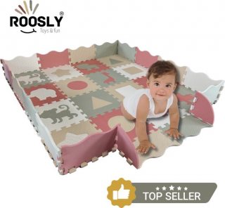 Roosly Speelmat Baby - Speelkleed Baby - babygym - Foam vloerpuzzel 145 x 145 cm - Opstaande Rand - Inclusief Opbergtas - speelgoed - Veilig & Zacht - Pastel