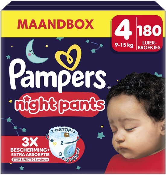 Pampers Night Pants Maat 4, 180 luierbroekjes, 9kg-15kg