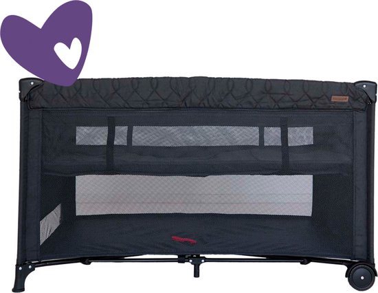Prénatal Luxe Campingbedje met Bodemverhoger - Inklapbaar Reisbedje Baby incl. Draagtas - 120 x 60 cm - Zwart