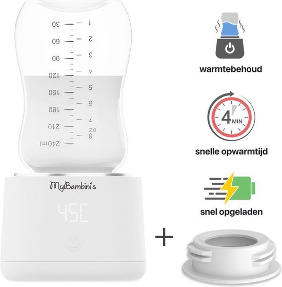 MyBambini's Flessenwarmer PRO™ - Draagbare Baby Flessenwarmer voor Onderweg - Wit - Geschikt voor Smalle Hals Flessen van Dr. Brown's, Difrax, Medela & Nanobebe