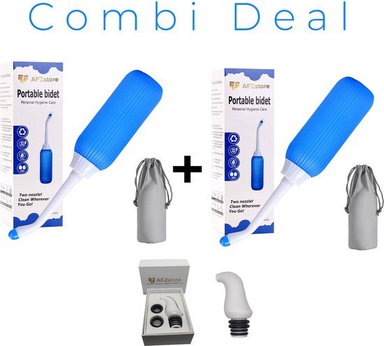 AFZstore® Bidet combi deal 2 -draagbare bidets- 2 draagbare bidets Blauw 1 mini draagbaar bidet wit– Vaginale Douche - Mobiele Bidet – Bidet Handdouche - Zwanger – toilet accessories -Inhoud 500 ml - Toilet-bidets-valentijn cadeautje voor haar