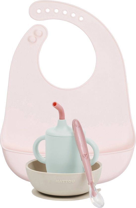 Nattou Serviesset voor Kinderen - Silicone - 19 cm - Roze