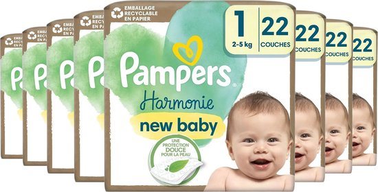 Pampers Harmonie luiers - maat 1 (2-5 KG) - 176 luiers - 8 pakken van 22 stuks