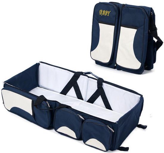 Baby bed - Luiertas - Reisbedje voor Baby’s en Kleuters - Opvouwbare Reiswieg - Reisbed met matras - Reistas - Blauw