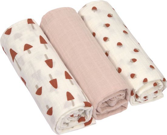 Lässig Hydrofiele luier swaddle doek Little Forest powder pink 3 stuks 85x85 cm