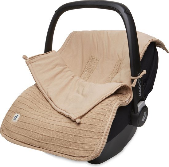 Jollein - Voetenzak (Biscuit) - Pure Knit - Biologisch Katoen - Footmuff Maxi Cosi, Kinderwagen of Autostoel - 42x82cm