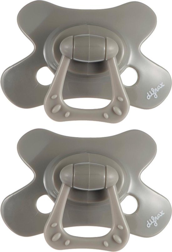 Difrax Dental Fopspeen 18 Maanden Plus - Grijs - 2 Stuks, Siliconen Orthodontische Speen