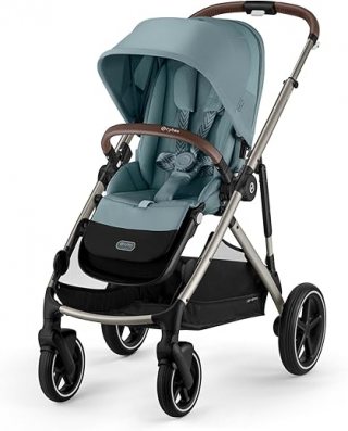 CYBEX Gouden kinderwagen GAZELLE S, Vanaf de geboorte tot ongeveer 4 jaar, Max. 22 kg (enkele modus) / 2x 22 kg (duo modus), Alles-in-1 systeem met 20+ configuraties, Stormy Blue