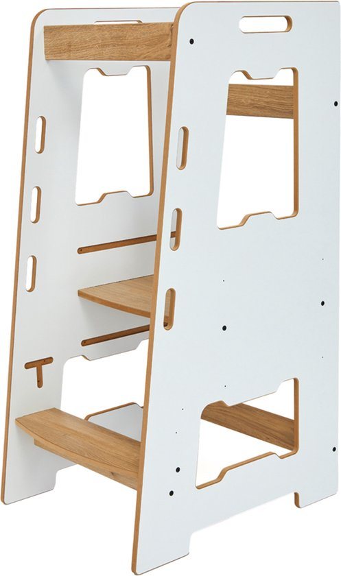 Minera - Leertoren Keukenhulp - Montessori Keukentoren - Antislip Opstapje Keuken - Leerstoel & Leer toren - Keukentrapje Peuter - Tour d'observation - Toddler Learning Tower - Kindertrap Hout - Naturel en Wit