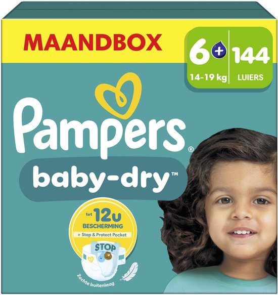 Pampers Baby-Dry Maat 6+, 144 Luiers, 14kg-19kg