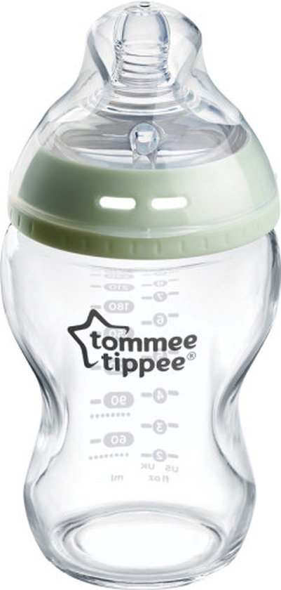 Tommee Tippee Natural Start glazen babyfles - Set van 1 x 250ml baby fles - Lage toevoersnelheid 0m+