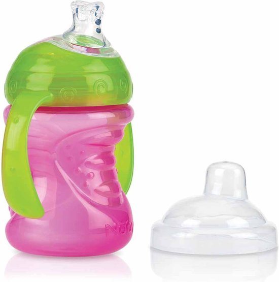 Nûby - Swirl Antilekbeker - Oefenbeker voor kinderen - Drinkbeker met handvaten - Roze - 240ml - 6+ maanden