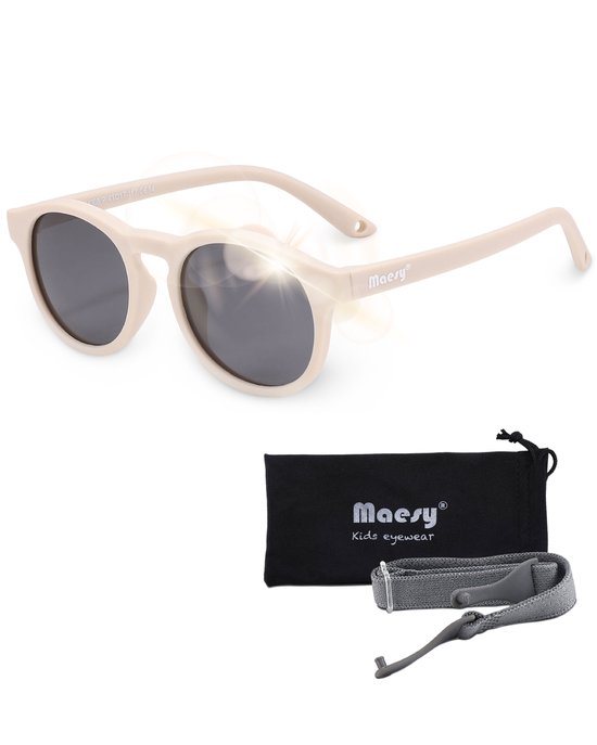 Maesy Baby Zonnebril Bowi - 1 t/m 3 jaar - Elastiek - Flexibel - UV400 Bescherming - Zonnebril Kind - Beige Ecru