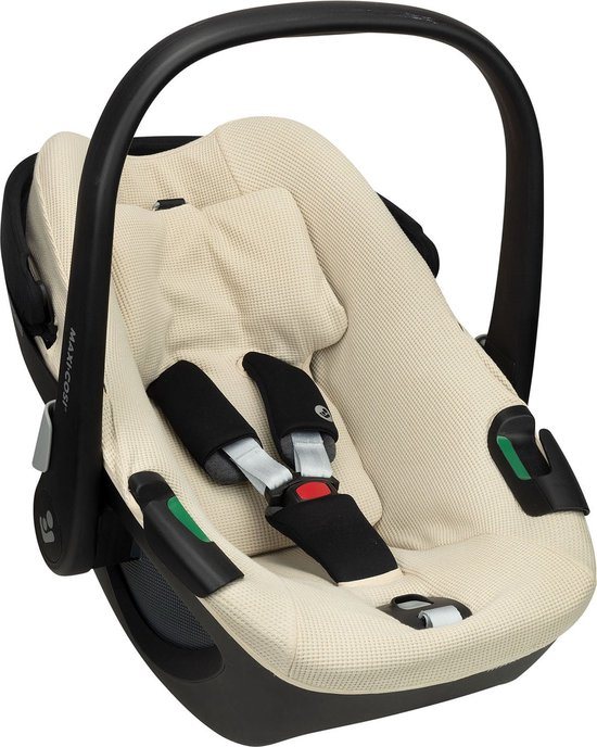 Maxi Cosi hoes Pebble 360 - Waterdichte voering - Autostoelhoes Groep 0 - Zacht Katoen - Met Waterdichte Voering ter Bescherming van je Autostoel - Perfecte Pasvorm - Beige wafeltje