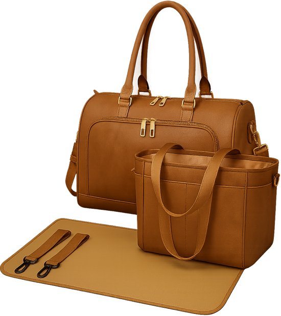 Miss Lulu Luier- en Verzorgingstas – Luiertas Set – Afneembare Draagtas - Stijlvol – Bruin - Premium Kwaliteit- Grote Capaciteit - Unisex/Jongens/Meisjes (LT6638 BN)