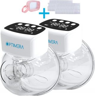 OPTIMERA® - Handsfree Borstkolf - Elektrische Borstkolf - Dubbele Elektrische Borstkolf - Incl. 20 Moedermelk Bewaarzakjes, 4 Verschillende Borstmaten & Reistas