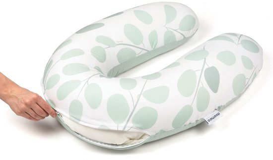 Doomoo Buddy Cover - Hoes voor Voedingskussen Buddy - Biologisch Katoen - 180 cm - Leaves Aqua Green