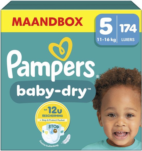 Pampers Baby-Dry Maat 5, 174 Luiers, 11kg-16kg