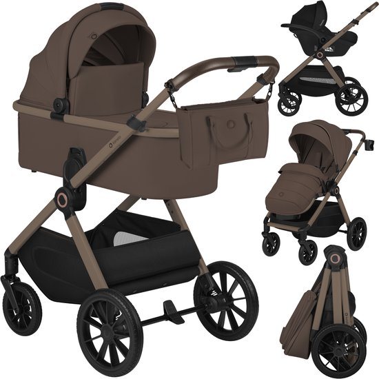 Lionelo Layla - Kinderwagen 3in1 - XXL SET - incl. i-Size autostoel - Veelzijdig en jaarrond - Grote wielen - Bediening met een hand - Voor alle soorten terrein - Accessoireset