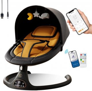 Elektrische Babyschommel - Wiegschommel - Automatische Wipstoel voor je Baby - Schommelstoel - Geel- Zwart Babyswing - 5 Snelheden- Uitneembare Wasbare Wipstoelhoes