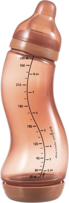 Difrax Baby S-fles 250 ml Natural - Bruin - 1 Stuk, Baby fles met Anti-Colic, S-Vorm zorgt voor constante stroom