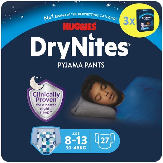 Huggies DryNites luierbroekjes - jongens - 8 tot 13 jaar (30 tot 48 kg) - 27 stuks - voordeelverpakking