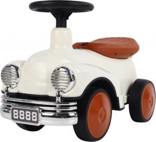 Buxibo Retro Loopauto | Loopwagen voor Jongens & Meisjes | 1-3 jaar | Veilig | Stimuleert Motorische Vaardigheden | Bruin/Wit - 58x29x38cm