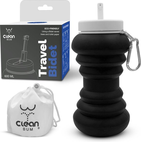 CLEAN BUM Opvouwbare Reisbidet - Draagbare Bidet – Peri Bottle - 600 ml - Zwart - Vaginale Douche