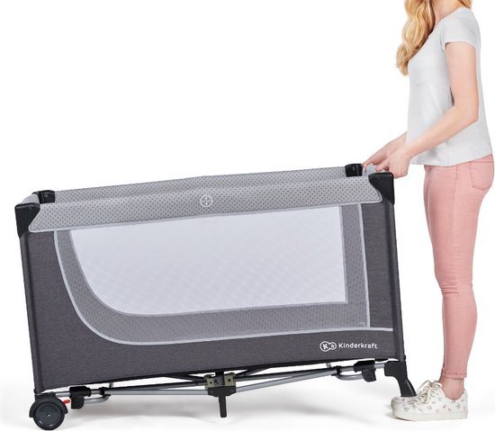 Kinderkraft LEODY Reisbedje voor Baby’s - Snel Inklapsysteem, Lichtgewicht met 2 Hoogtestanden en Zij-ingang - Grijs