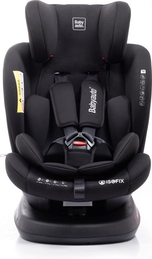 Babyauto Rodia Autostoel - 360° Draaibaar met Isofix-Connector - Groep 0+/123 - 0 tot 36kg - 0 tot 12 jaar - Kleur Zwart