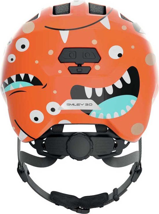 ABUS kinderhelm Smiley 3.0 - fietshelm met diepe pasvorm, kindvriendelijke ontwerpen en ruimte voor een vlecht - voor meisjes en jongens - oranje met monsterpatroon, maat S