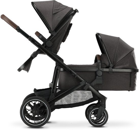 Deryan Evy V2 Kinderwagen 2in1 - Duo Kinderwagen - Uitbreidbaar inclusief reiswieg en zitje - Grijs