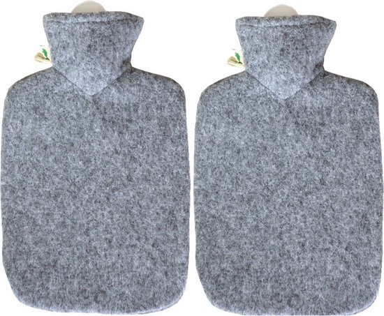 Warm water kruik met viltlook hoes - 2x - grijs - 2 liter - viltlook