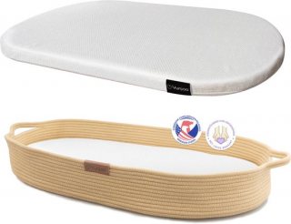 Yunioo Aankleedkussen XL - Verschoonkussen 80cm - Baby Verschoonmand Katoen - Mozesmand incl. 3 cm Dik Matras - Crème