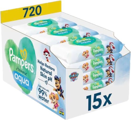 Pampers - Harmonie Aqua - Billendoekjes - Paw Patrol - 15 x 48 stuks (720 doekjes)
