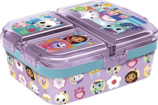 Gabby's Poppenhuis Kinderlunchbox – Broodtrommel met 4 vakken voor kinderen vanaf 4 jaar - Vaatwasserbestendig & BPA-vrij - Paars