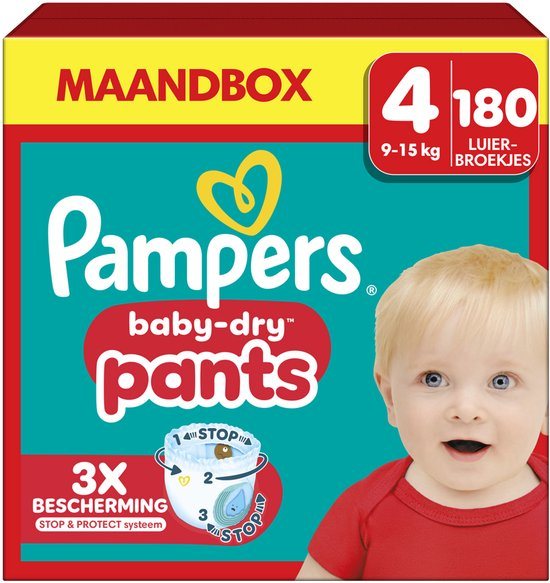 Pampers Baby-Dry Pants Luierbroekjes Maat 4, 180 Luierbroekjes, 9kg-15kg