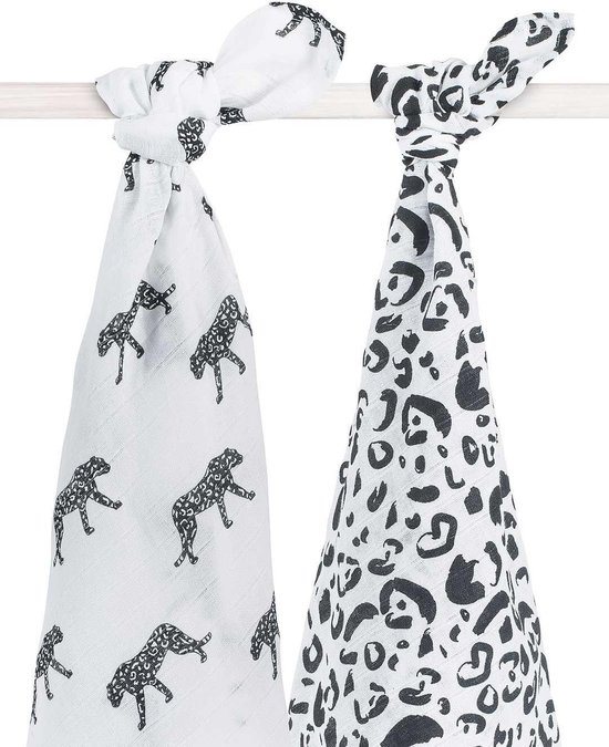 Jollein Hydrofiel Multidoek Leopard 115x115cm - Black & White - 3 Stuks