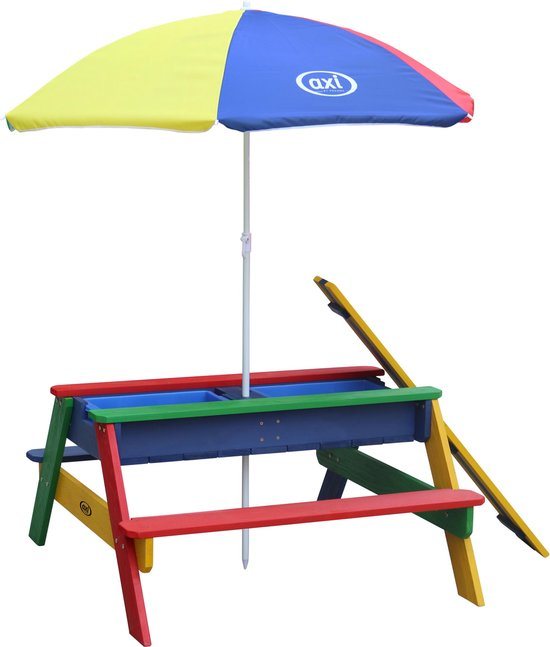 AXI Nick Zand & Water Picknicktafel in Regenboog kleuren - Verstelbare Parasol - FSC hout - Picknick tafel voor kinderen van hout