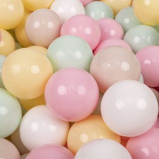 KiddyMoon Ballenbak ballen voor Kinderen Ø7 cm met 100 Stuks - Kinderballen baby - Speelballen voor Ballenbad - BPA-vrij - Ballenbak ballen - Kleurrijke ballen - Baby Speelgoed - Pastelbeige Pastelgeel Wit Munt Roze
