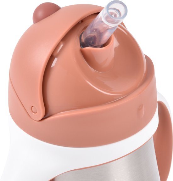 Béaba Rietjesbeker - Drinkfles - 250 ml - Dubbele Wand & Lekvrij - RVS - Vanaf 8 maanden - Terracotta