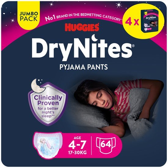 Huggies DryNites luierbroekjes - meisjes - 4 tot 7 jaar (17 - 30 kg) - 64 stuks - voordeelverpakking