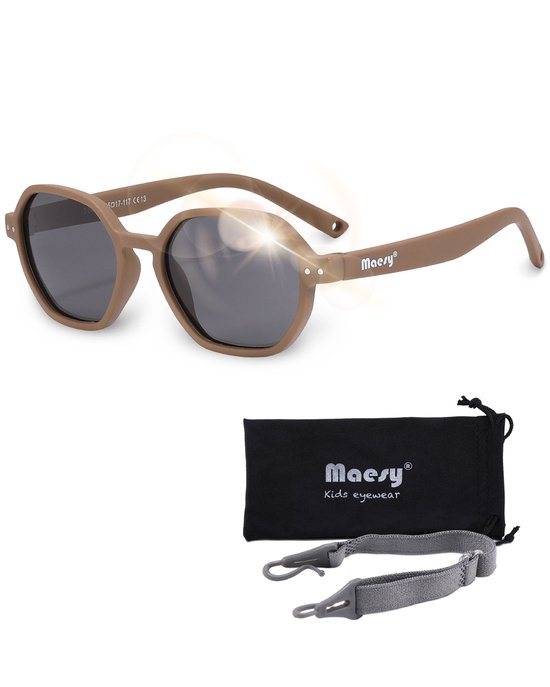 Maesy Baby Zonnebril Yana - 1 t/m 3 jaar - Elastiek - Flexibel - UV400 Bescherming - Zonnebril Kind - Taupe Bruin